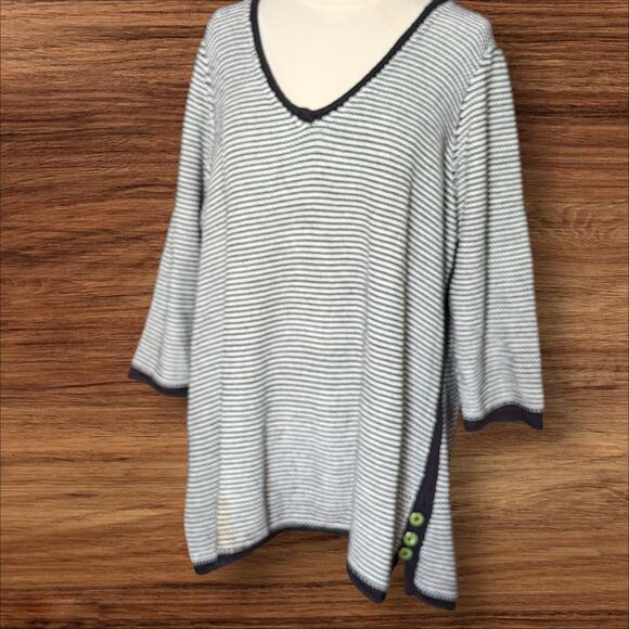 Soft Surroundings Sweater Tunic Sz 3X Navy Striped 3/4 Sleeve V-neck Nautical - Picture 4 of 11